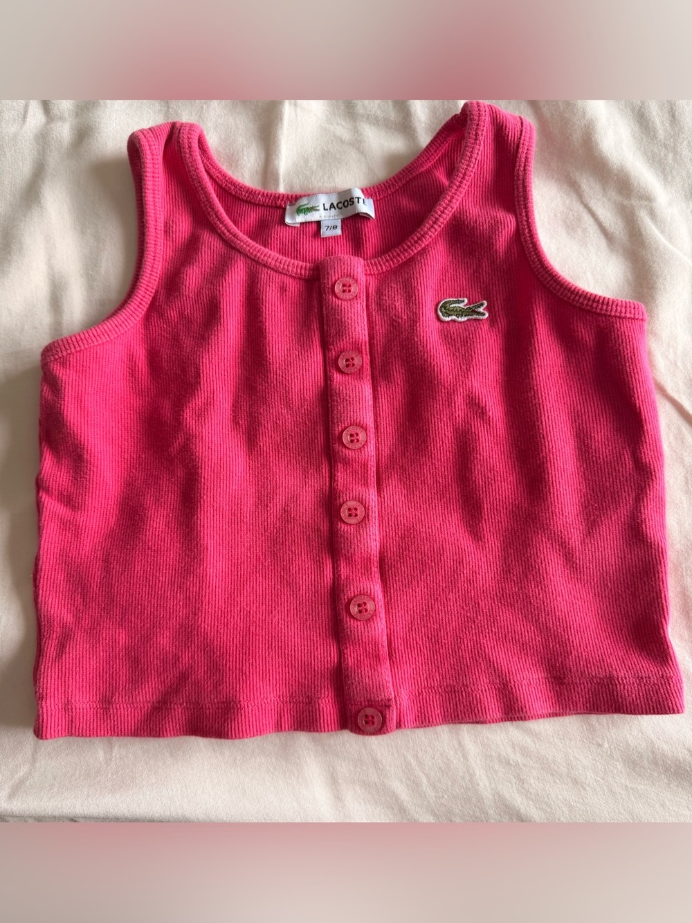 Lacoste Girls' Hot Pink Ribbed Button Tank Top